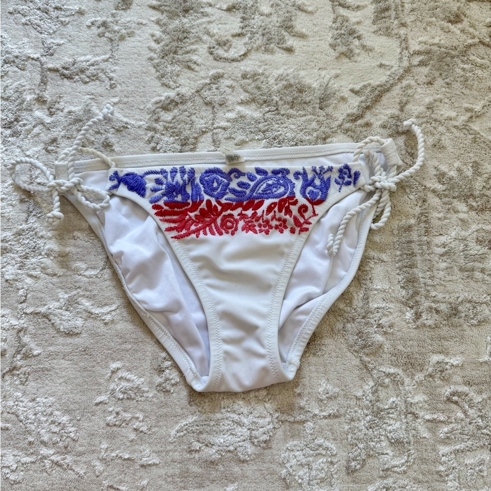 Victoria Secret White Bikini Bottom with Purple and Red Design Medium